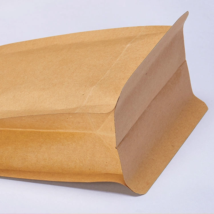 Wholesale Kraft Paper Flat Bottom Stand up Pouch for Packing Green Tea Coffee Flour Dry Food