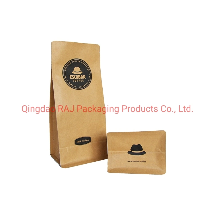 Manufacture Coffee Tea Kraft Plastic Stand up Pouch with Flat Bottom