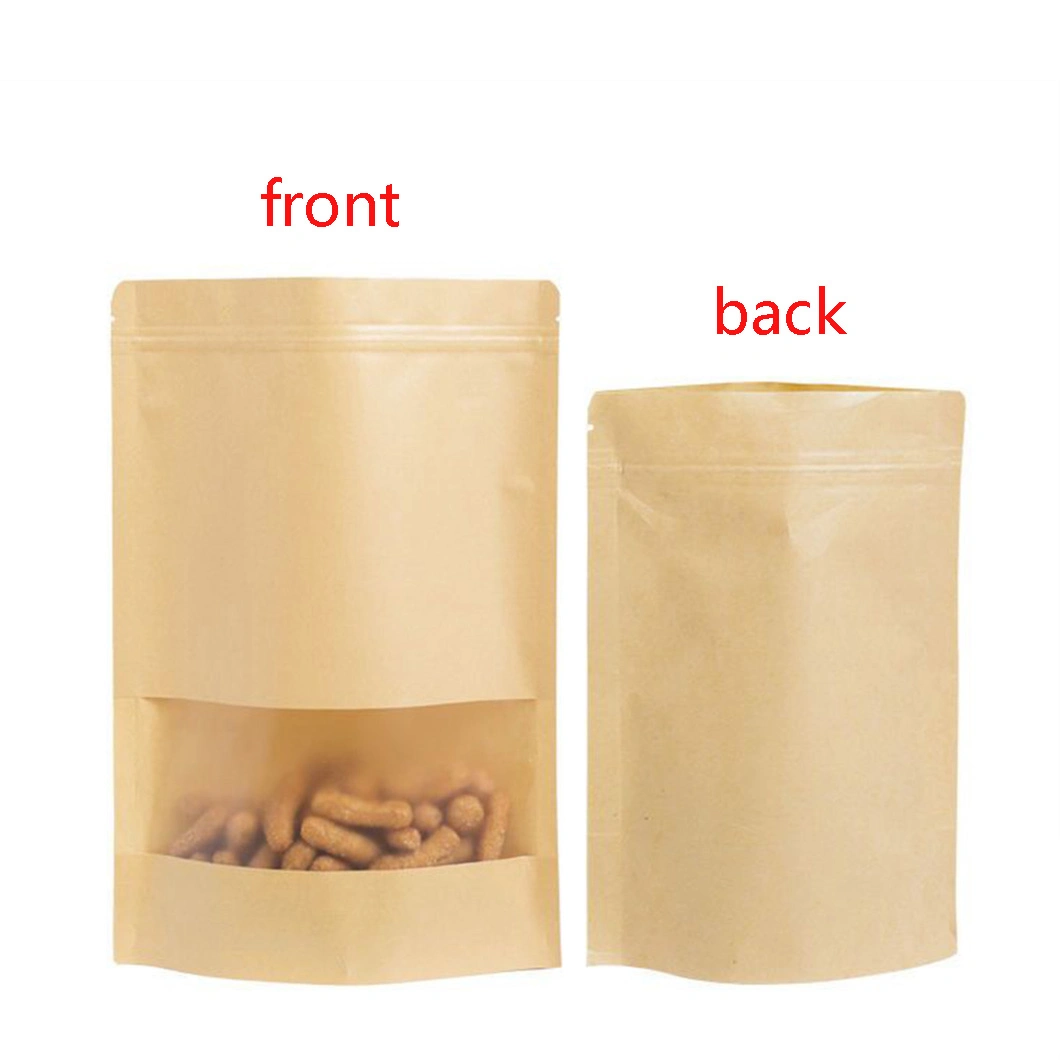 Custom Printed Biodegradable Doypack Zipper Stand up Pouch Packaging for Coffee Kraft Paper Bags with Clear Window