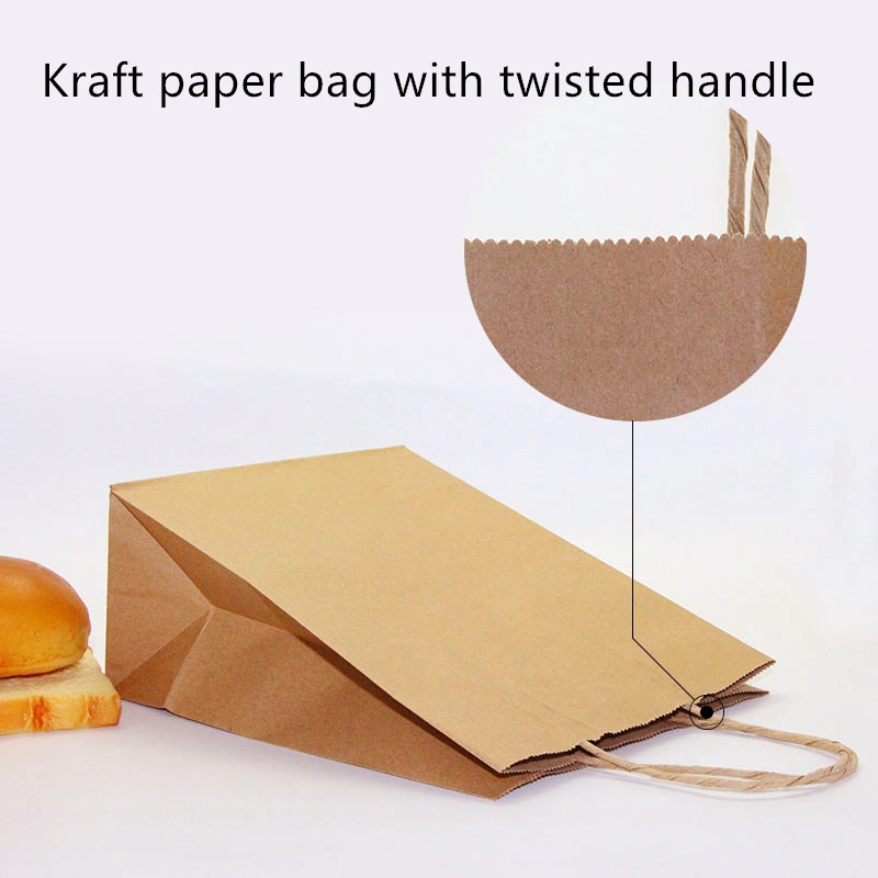 Custom Food Grade Bakery Take out Food Packaging Brown Craft Kraft Grocery Paper Bag