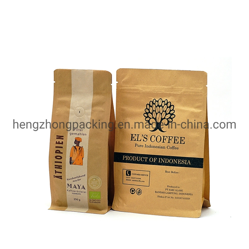 Custom Biodegradable Compostable Stand up Pouch Plastic Bag /Zip Lock Bags/ Kraft Paper Flat Bottom Tea/Bread/Food/Coffee Bag Packaging with Zipper