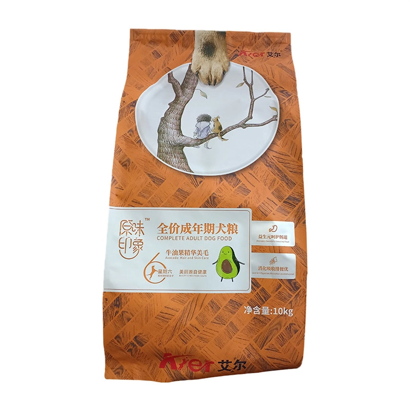 Custom 500g, 1kg, 2kg, 5kg, 10kg Stand up Flat Bottom Pouch Gravure Printing Pouch Mylar Dog Food Snack Pouch Pet Dog Food Packaging Pouch