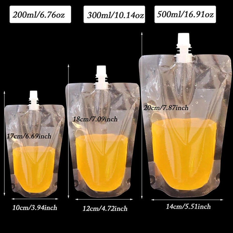 Concealable Drink Packaging Bags Plastic Squeeze Wine Flask Transparent Spout Pouch for Juice Sauce Shampoo Liquor