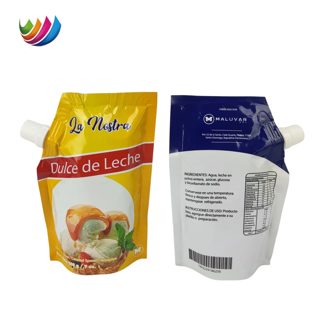 ODM/OEM Print 200g 7oz Condensed Milk Honey Plastic Packaging Aluminum Foil Spout Pouch