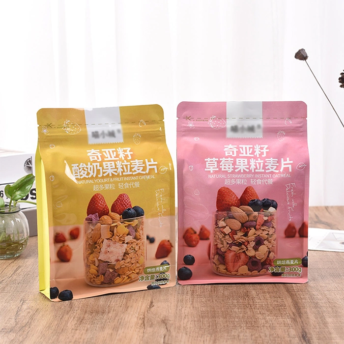Customized Matte Transparent Packaging Bag Stand up Flat Bottom Pouch for Snack Food with Zipper