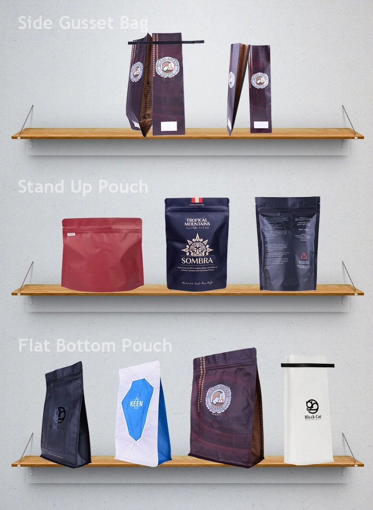 Customized Laminated Aluminum Foil Lined Coffee Bag / Stand up Flat Bottom Pouch
