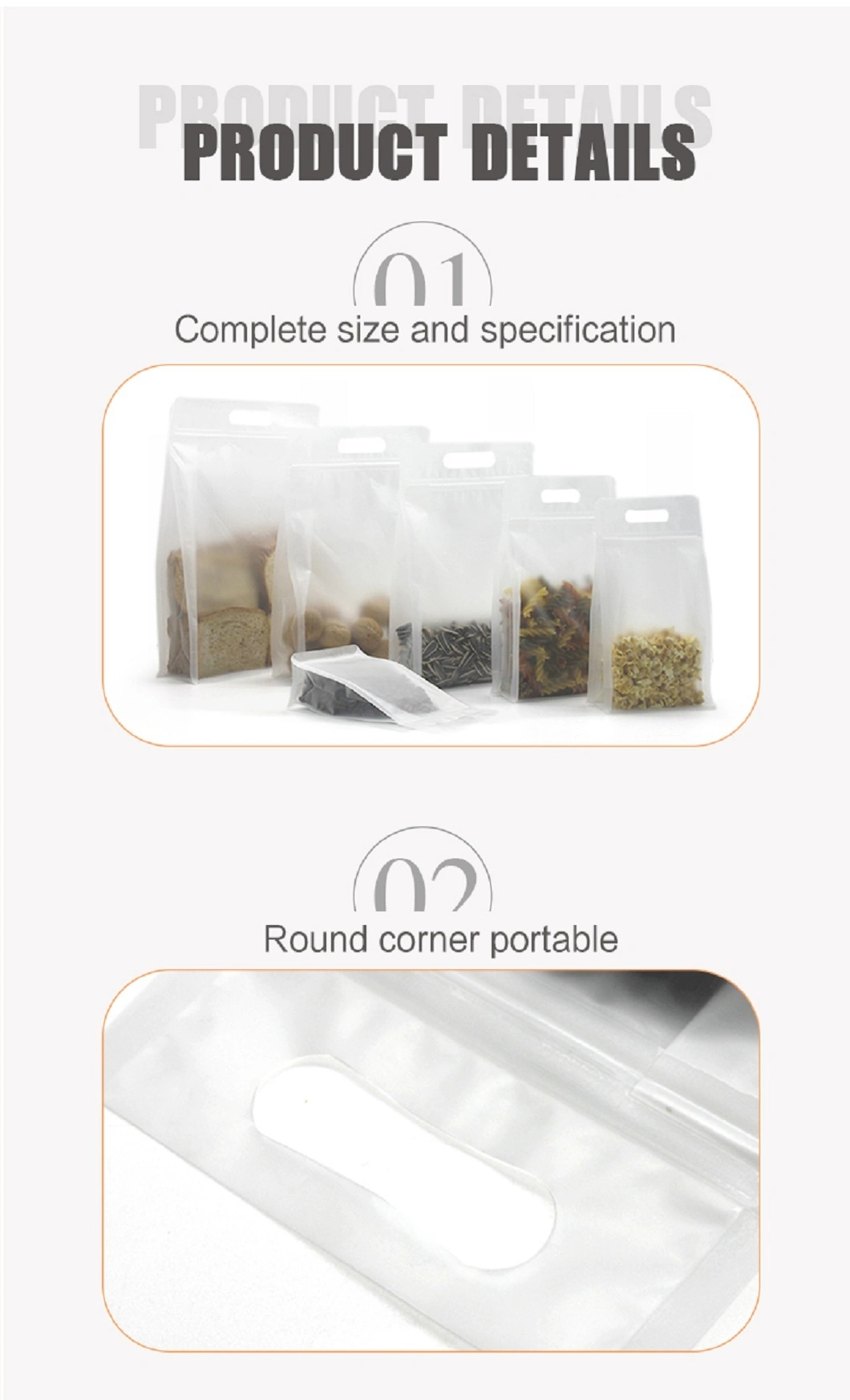 Food Bags Recyclable Flat Bottom Pouch Doypack Transparent Frosted Surface Plastic Stand up Pouch