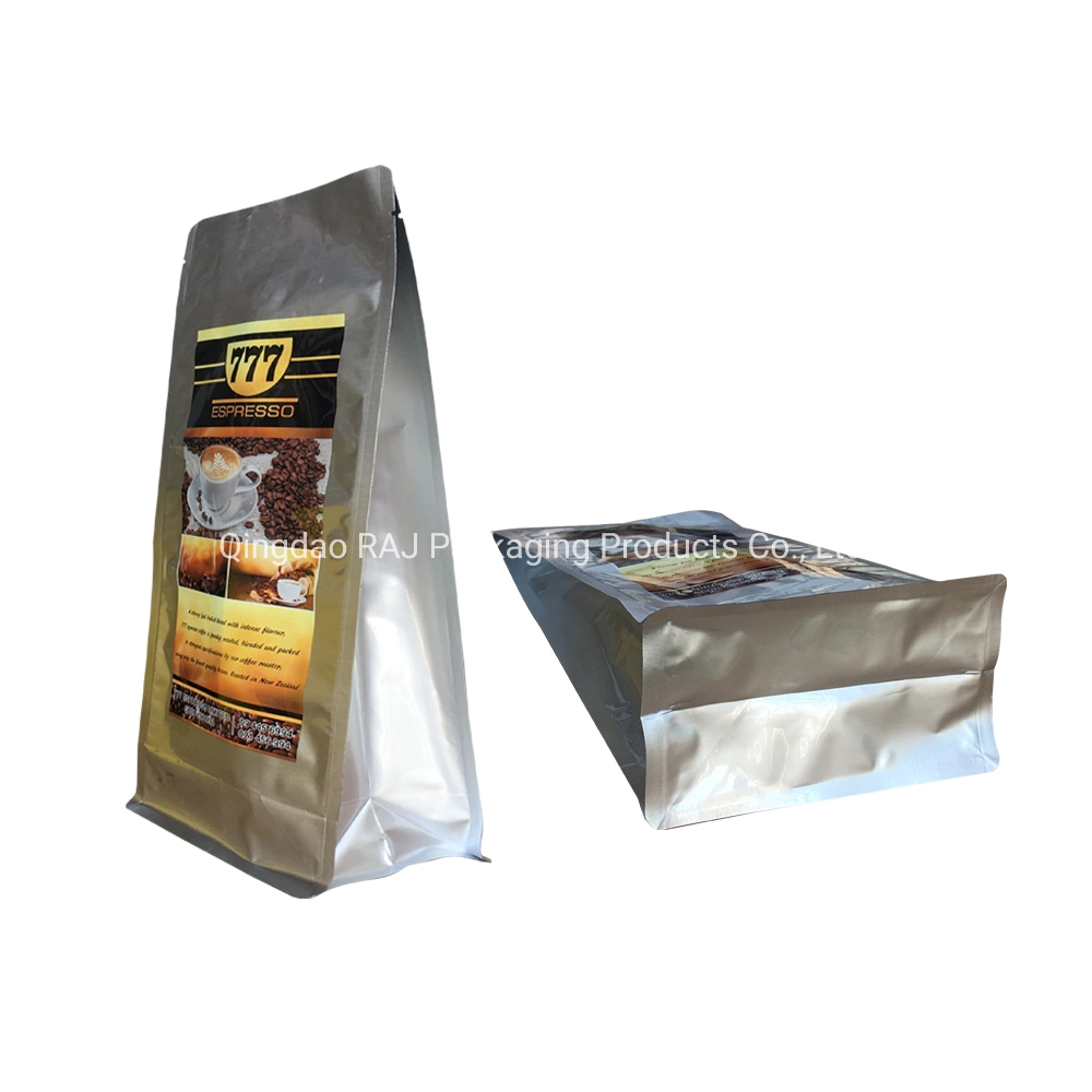 Aluminum Coffee Bean Packaging Bag Block Flat Bottom Pouch with Valve Bags