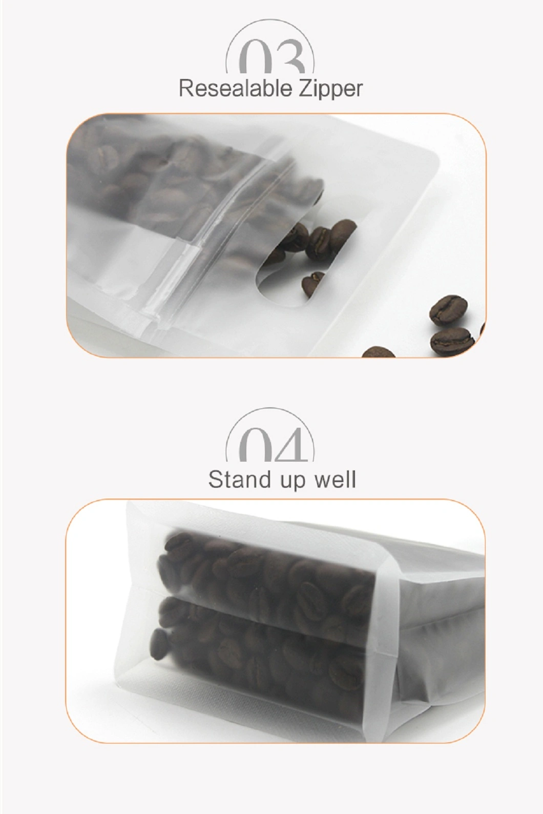 Food Bags Recyclable Flat Bottom Pouch Doypack Transparent Frosted Surface Plastic Stand up Pouch