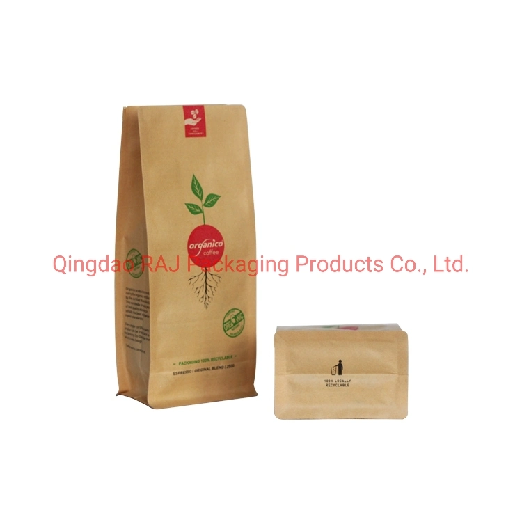 Manufacture Coffee Tea Kraft Plastic Stand up Pouch with Flat Bottom