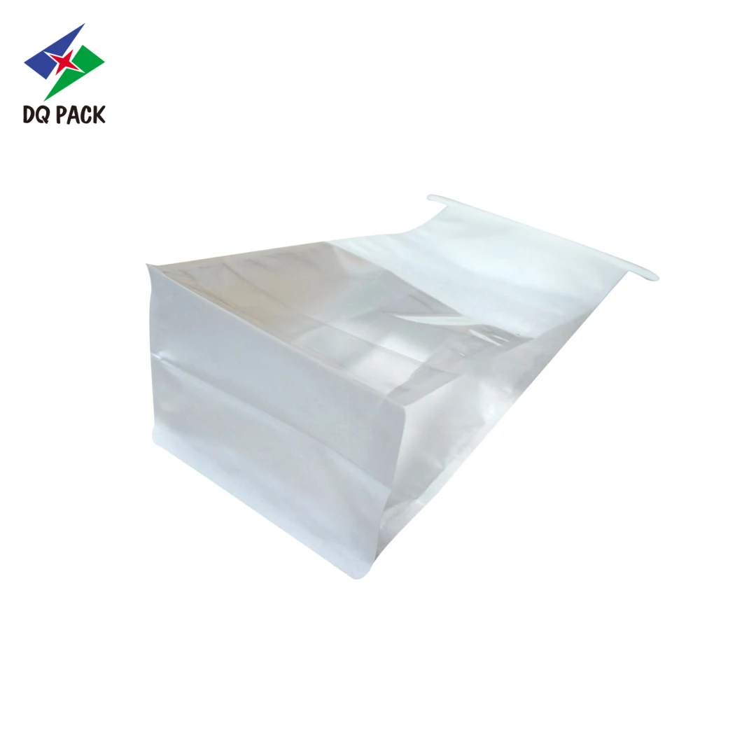 Dq Pack Recyclable Kraft Paper Bag Customized Printed Flat Bottom Bag White Qual Seal Bag with Window for Snack Food Packaging