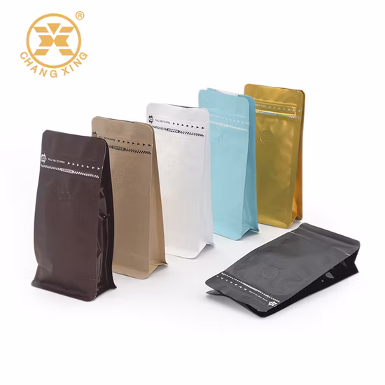 China Factory Heat Sealable Compound Logo Printing Stand up Customized Foil Food Coffee Tea Bag / Pouch with Zipper Flat Bottom