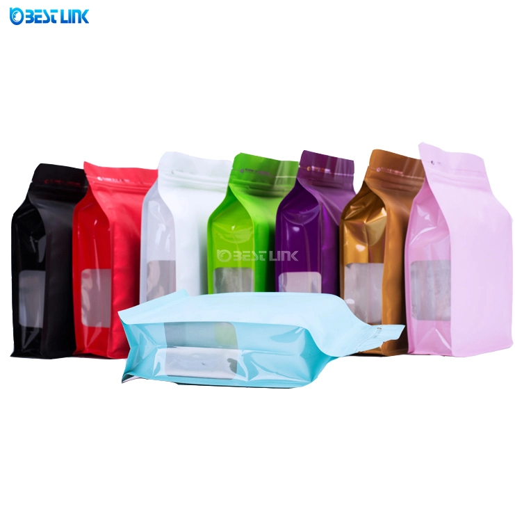 Colorful Custom Logo Aluminum Foil Smell Proof Flat Bottom Stand up Pouch for Coffee/Nuts Mylar Bags with Side Window