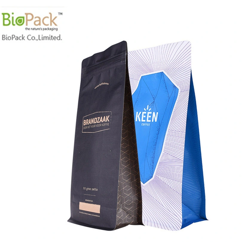 Eco Friendly Customized PLA Compostable Flat Bottom Coffee Pouch