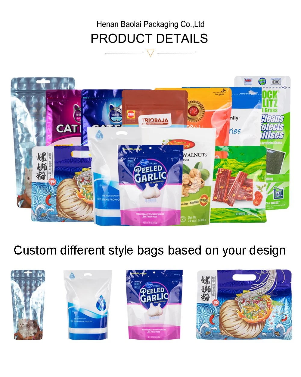 Custom Printed Ziplock Aluminum Foil Mylar Stand up Pouch Bag with Zipper Doypack for Dried Food Packaging Bag with Window