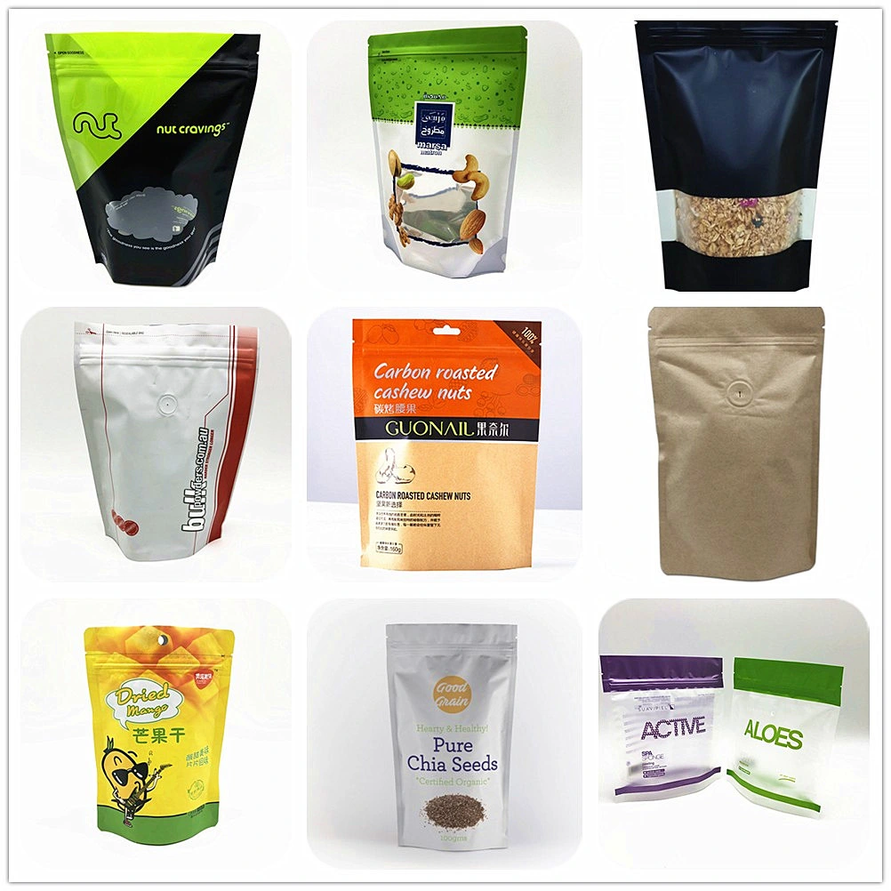 Food Coffee Tea Snack Candy Rice Grain Flour Frozen Fruit Zip Lock Storage Kraft Paper Stand up Gasset Plastic Pouch Packaging Packing Bags Bag with Valve
