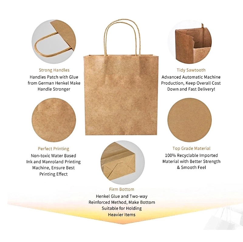 Wholesale Recyclable Shopping Gift Kraft Paper Grocery Bag Christmas Goodie Bag Bakery Paper Bags with Handle