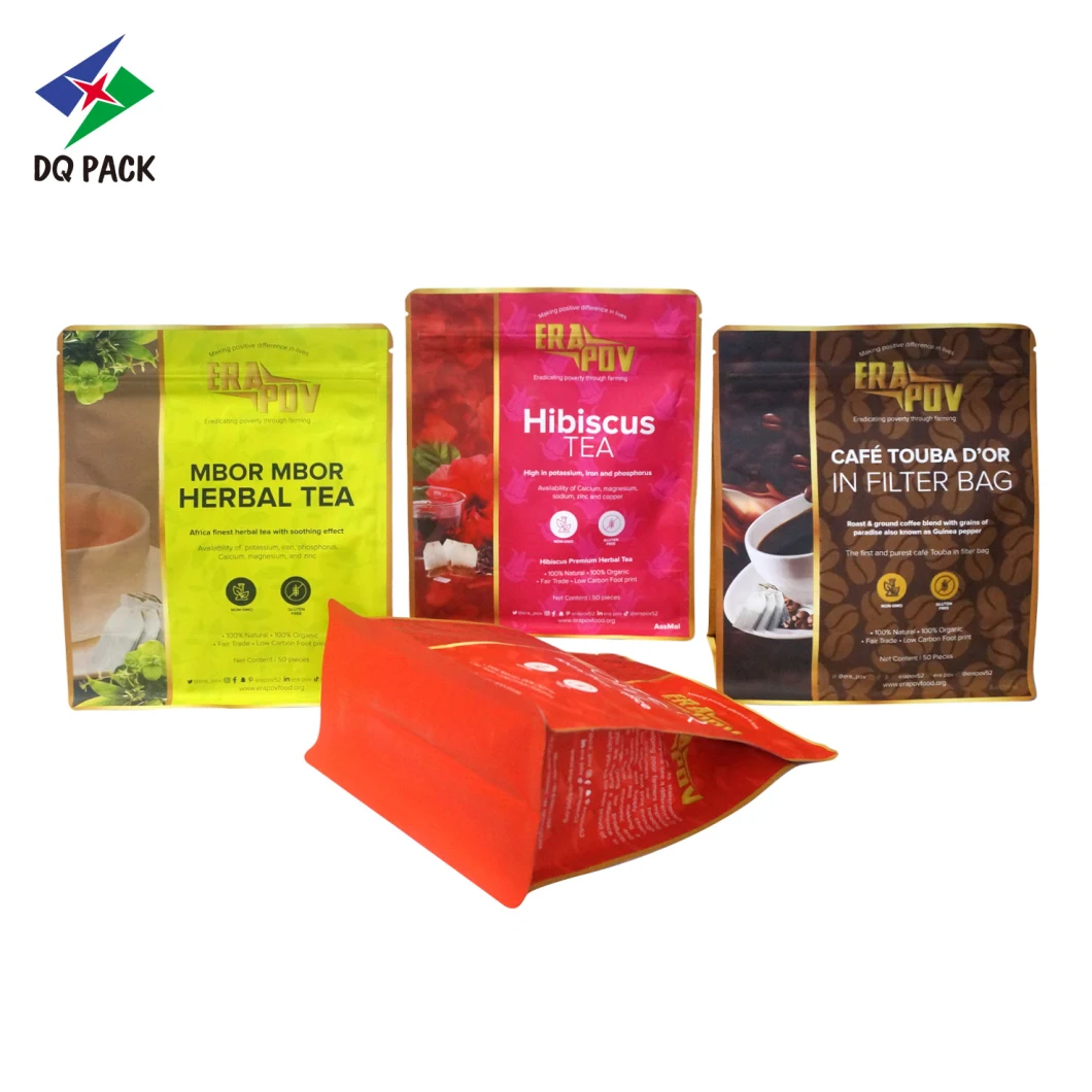 Coffee Packaging Quad Seal Side Gusset Pouch, Stand up Coffee Aluminum Foil Flat Bottom Pouch with Valve