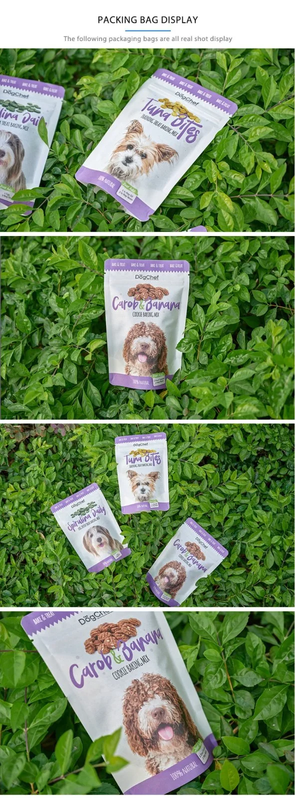 Custom Printed Pet Treat Food Packaging Kraft Paper Compostable Biodegradable Stand up Pouch