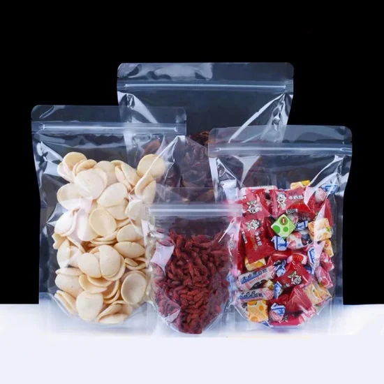 Transparent Resealable Stand up Pouch with Zipper Plastic Flat Bottom Corn Packaging Bag
