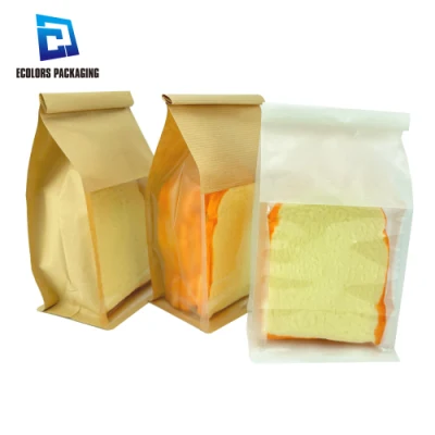 Custom Size Flat Bottom Side Gusset Laminated Plastic Kraft Paper Bread Food Bag with Tin Tie