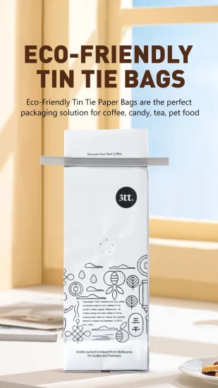 Custom Printed Zip Lock Food Packing Biodegradable Kraft Paper Flat Bottom Coffee Tea Packaging Bag