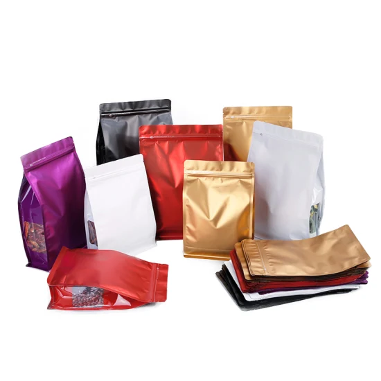 Colorful Custom Logo Aluminum Foil Smell Proof Flat Bottom Stand up Pouch for Coffee/Nuts Mylar Bags with Side Window