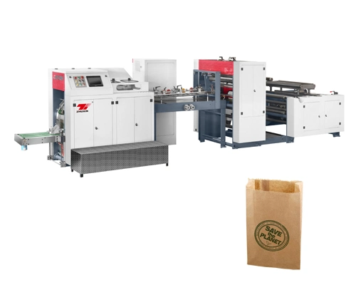 Fully Automatic High Speed Square Flat V Sharp Bottom Point Tooth Brown Kraft Food Bread Paper Shopping Carry Bag Making Machine Price with Printing