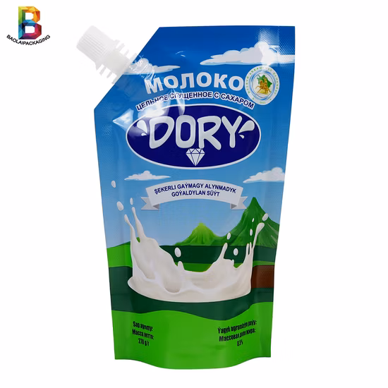 Reusable Food Standup Milk Storage Tap Empty Clear Plastic Bag Retort Drink Pouches Packaging Stand up Transparent Spout Pouch
