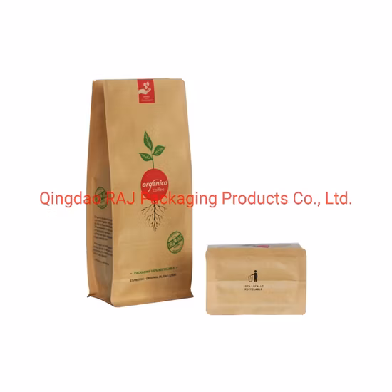 Manufacture Coffee Tea Kraft Plastic Stand up Pouch with Flat Bottom