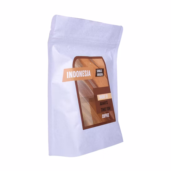 Flat Bottom and Gusset Sides Pouch with One Side Metallic Film and Other Side Clear Transparent Window.