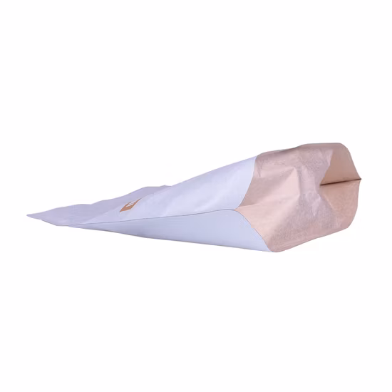 Flat Bottom and Gusset Sides Pouch with One Side Metallic Film and Other Side Clear Transparent Window.