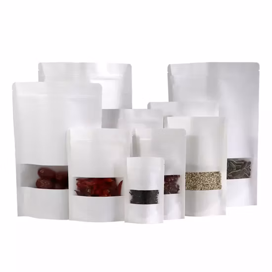 Snack White Kraft Paper Stand up Pouch with Clear Window
