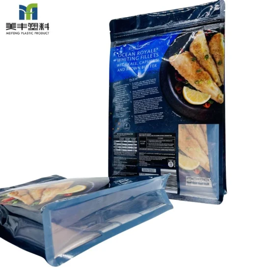 Custom Transparent Frozen Food Side Gusset Flat Bottom Stand up Pouch