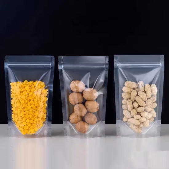 Wholesale Transparent Plastic Spot Bag Clear Flat Bottom Stand up Pouch with Resealable Zipper for Tea/Nuts/Rice