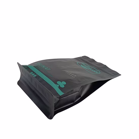 Custom Printed Black Side Gusset Ziplock Stand up Pouch with Valve Zipper Flat Block Bottom Coffee Packaging Bag
