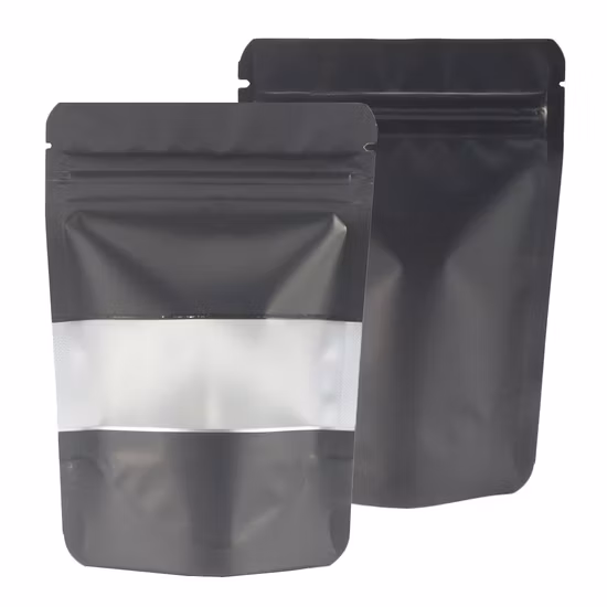 Customize Black Aluminum Foil Waterproof Resealable Zipper Stand up Food Pouch Mylar Bag with Clear Window