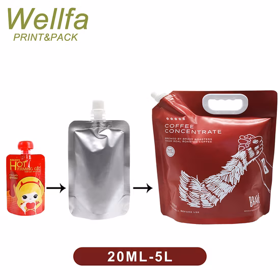 Custom Printed 200ml 1L 2L Suction Nozzle Aluminium Foil Bag HDPE Liquid Refill Plastic Packaging Stand up Spout Pouch