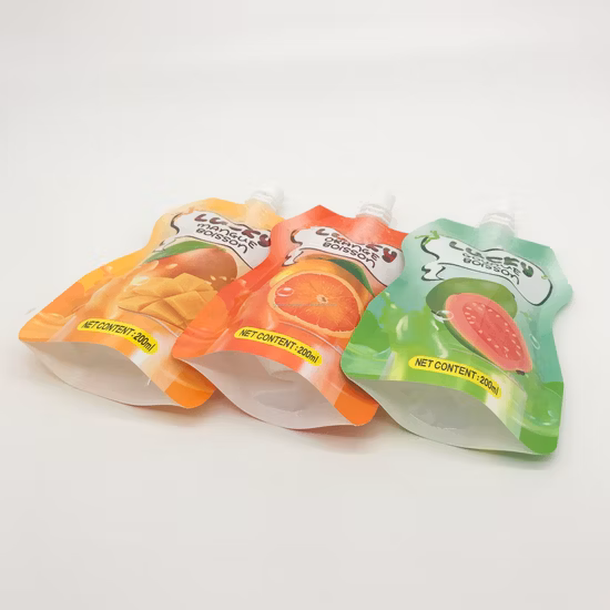 Shape Topprinted for Liquid Juice Packing Logo Print High Class Clear Drink Stand up Spout Pouch
