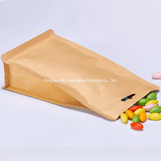 Wholesale Kraft Paper Flat Bottom Stand up Pouch for Packing Green Tea Coffee Flour Dry Food