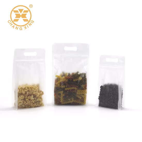 Clear Transparent Flat Bottom Eight Side Seal Gusseted Food Pouch with Zipper