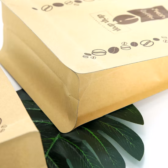 250g Refill Standing up Packing Side Gusset Bag Square Seal Kraft Paper Coffee Package Box Flat Bottom Pouch with Valve