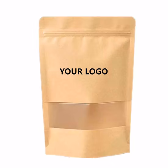 Custom Printed Biodegradable Doypack Zipper Stand up Pouch Packaging for Coffee Kraft Paper Bags with Clear Window