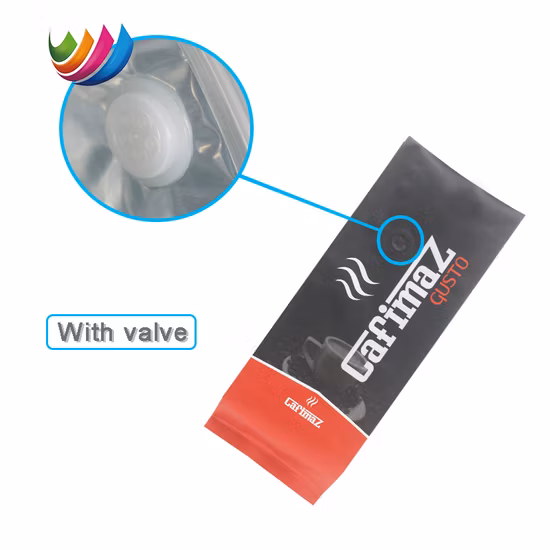 Side Gusset Stand up Pouch Ziplock with Valve Zipper Flat Block Bottom Coffee Packaging Bag