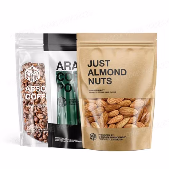 Custom Matte or Glossy Flat Bottom Pouch Clear Zip Lock Self Sealing Packaging Bag Transparent Snack Food PE Stand up Pouch