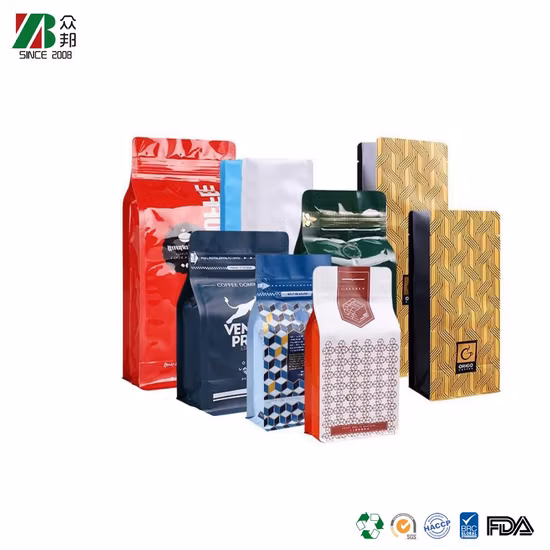 Customized Plastic Packaging Stand up Bag Flat Bottom Pouches
