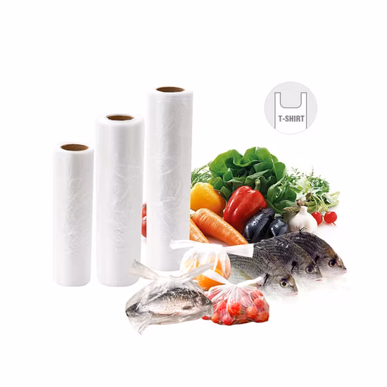 Wholesale Custom Printed Bakeries Farm Stands/Market Foldable Grocery T-Shirt Plastic Shopping Bag on Roll