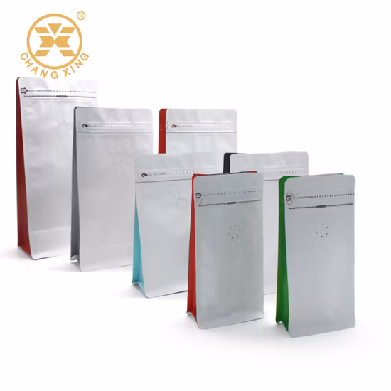 China Factory Heat Sealable Compound Logo Printing Stand up Customized Foil Food Coffee Tea Bag / Pouch with Zipper Flat Bottom