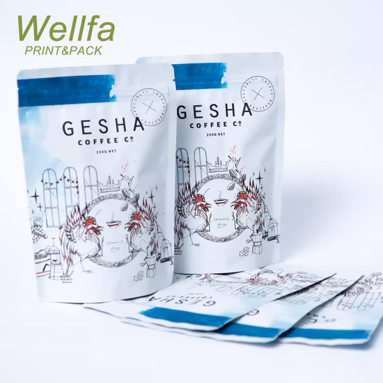 Customized Custom Printing White Stand up Pouch Pouches OEM Zipper Pouch for Coffee