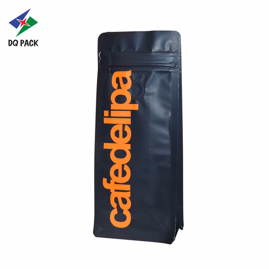 Flat Bottom Side Gusset Coffee Bean Tea Flower Packaging Kraft Paper White Print Stand up Pouch with Valve 500g